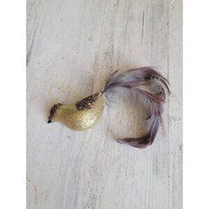 Glitter beaded bird feather brown gold ornament Xmas
